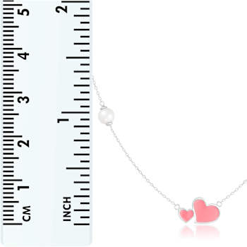 6.5-7mm Off Round White Cultured Freshwater Pearl and Pink enamel
Rhodium Over Sterling Necklace