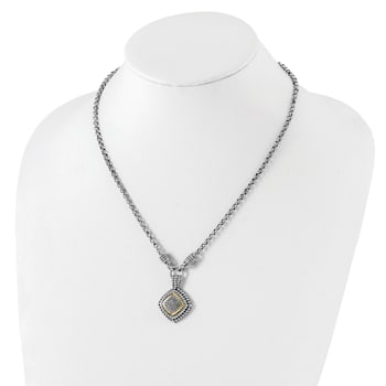 Sterling Silver Antiqued with 14K Accent Diamond Necklace