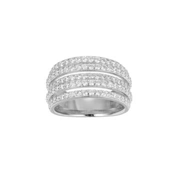 White Cubic Zirconia Platinum Over Sterling Silver Three Row Band Ring 2.57ctw