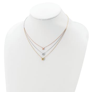 14K Tri-color Three Heart with 1-inch Extension Necklace