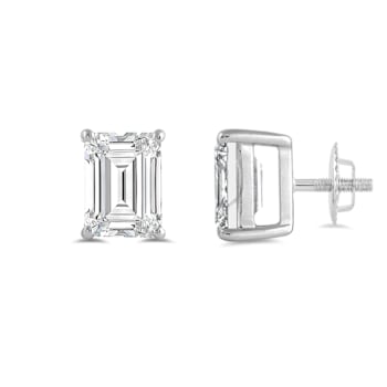White Cubic Zirconia 14k White Gold Studs With Velvet Gift Box 3.00ctw