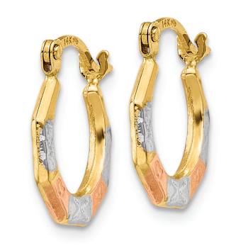 14k Yellow Gold and Rhodium Over 14k Yellow Gold 1/2" Hoop Earrings