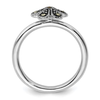 Rhodium Over Sterling Silver Stackable Expressions Marcasite Scalloped Ring