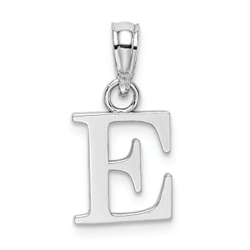Rhodium Over 14k White Gold Polished Block Letter E Initial Pendant