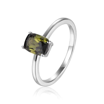 Rectangular Cushion Green Tourmaline Sterling Silver Solitaire Ring, 0.85ct