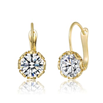 CZ Solitaire Drop Earrings In 14K Gold Over Brass