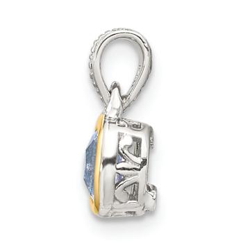 Rhodium Over Sterling Silver with 14k Accent Aquamarine Pendant
