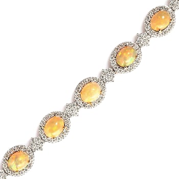 10.50 Ctw White Opal and 5.77 Ctw White Diamond Bracelet in 14K WG