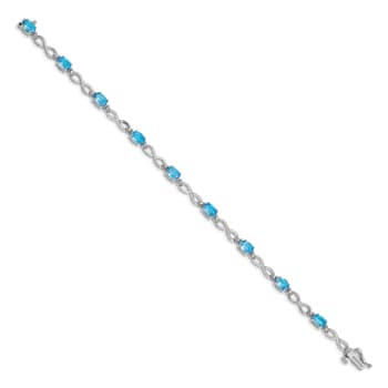 Rhodium Over 14k White Gold Blue Topaz and Diamond Infinity Bracelet