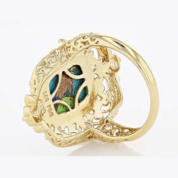 Multi-Color Blended Turquoise and Filigree Ring In 18K Gold Over
Sterling Silver 14x11mm
