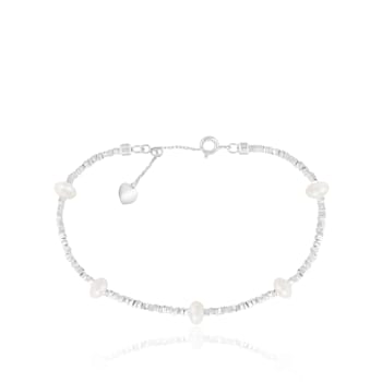 4.5-5mm White Cultured Freshwater Pearl Silver  Bracelet
