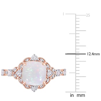 Opal, White Sapphire and Diamond 10K Rose Gold Ring 1.85ctw