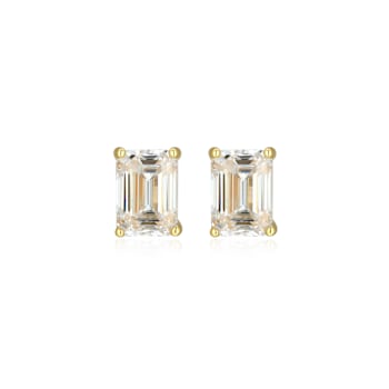 Emerald Cut Moissanite 14k Yellow Gold Over Silver Stud Earrings 2.02ctw DEW