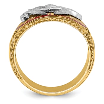 10K Two-Tone Yellow and White Gold Men's Textured and Enameled Masonic
Shriner's Ring