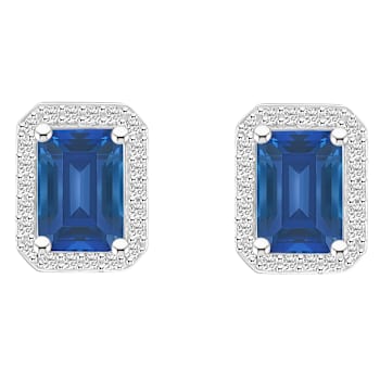7x5mm Emerald Cut Created Sapphire And Created White Sapphire 10k White
Gold Stud Earrings