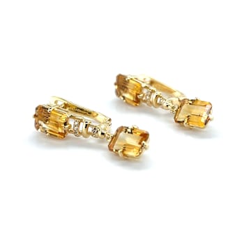 Yellow Citrine Octagon14K Yellow Gold Over Sterling Silver Drop Earrings