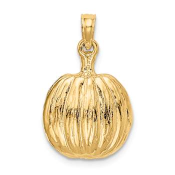 14k Yellow Gold Textured and Inside Enameled 3D Cut-Out Pumpkin Pendant