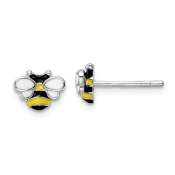 Rhodium Over Sterling Silver Enamel Bumblebee Children's Post Earrings