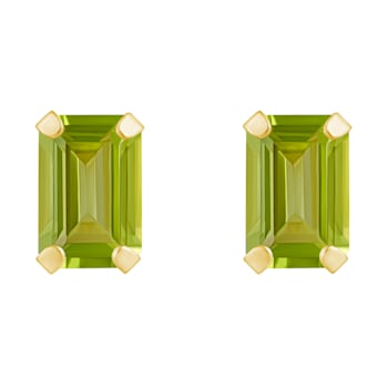 6x4mm Emerald Cut Peridot 10k Yellow Gold Stud Earrings