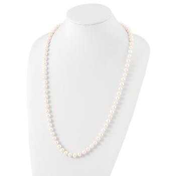 Rhodium Over Sterling Silver 8-9mm White Freshwater Cultured Pearl Necklace