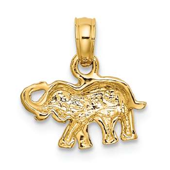 14k Yellow Gold Polished and Textured Small Elephant Charm