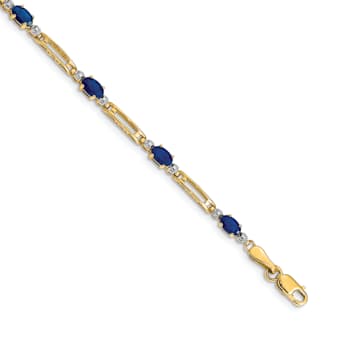 14k Yellow Gold and Rhodium Over 14k Yellow Gold Sapphire and Diamond Bracelet