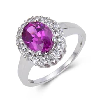 Purple Lab Created Sapphire with White Topaz Accents Sterling Silver
Halo Ring for Women