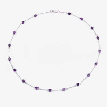Oval Purple Amethyst By the Yard Rhodium Over Sterling Silver Station
Necklace 6.12ctw