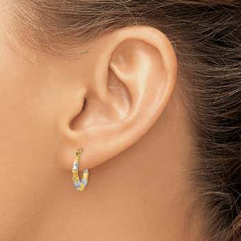 14k Two-tone Textured 9/16" Bamboo Hoop Earrings