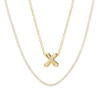 CZ Initial X Tennis Necklace And Pendant Set In 14K Gold Over Brass 4.05ctw