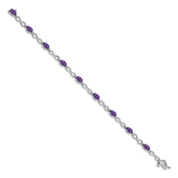 Rhodium Over 10k White Gold Amethyst and Diamond Infinity Bracelet