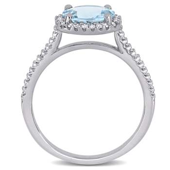 Aquamarine and Diamond 14K White Gold Halo Engagement Ring 1.88ctw