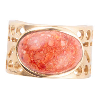 Barse Jewelry Orange Sponge Coral Gold Tone Pharaoh Ring