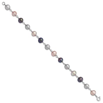 Rhodium Over Sterling Silver Multi-color Freshwater Pearl
Necklace/Bracelet/Earring Set