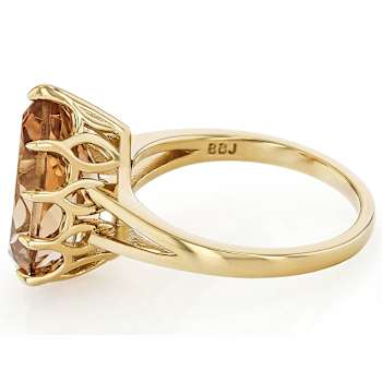 Champagne Quartz Pear Solitaire Ring In 18K Gold Over Sterling Silver 4.41ct