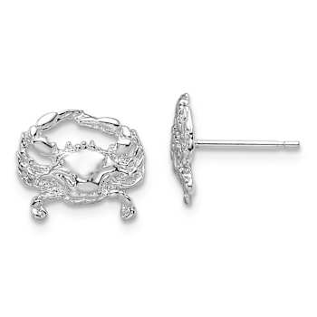 Rhodium Over Sterling Silver Polished Small Blue Crab Post Earrings