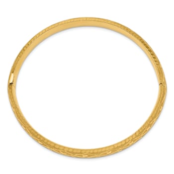 10k Yellow Gold 8.75mm Diamond-Cut and Brushed Fancy Hinged Bangle Bracelet