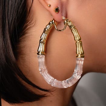 14K Yellow Gold Over Brass Acrylic Duchess Bamboo Hoop Earrings