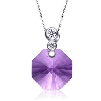 Amethyst Color CZ Octagon Pendant Necklace In Sterling Silver