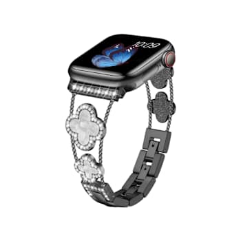 Crystal with Resin Four Leaf Clover Black Stainless Steel Apple Watch
Band (38/40/41mm) BAND ONLY