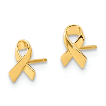 14K Yellow Gold Awareness Ribbon Post Earrings