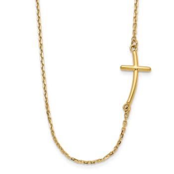 14K Yellow Gold Small Sideways Curved Cross Necklace