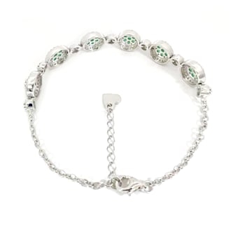 Green Lab Created Emerald and Lab Created White Sapphire Halo Rhodium
Over Sterling Silver Bracelet