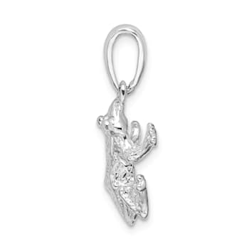 Rhodium Over Sterling Silver Polished Frog Pendant