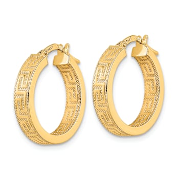 14k Yellow Gold 13/16" Textured and Polished Hoop Earrings
