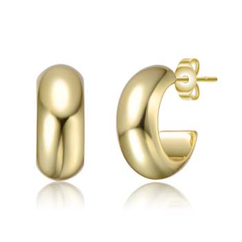 Tubular C-Hoop Earrings In 14K Gold Over Brass
