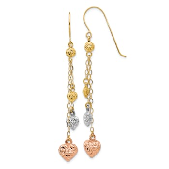 14K Yellow Gold, 14K White Gold and 14K Rose Gold Diamond-Cut Puff Heart
Dangle Earrings
