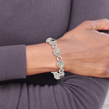 Sterling Silver Oxidized Pink/Black/White Mother of Pearl 7.75-inch Bracelet