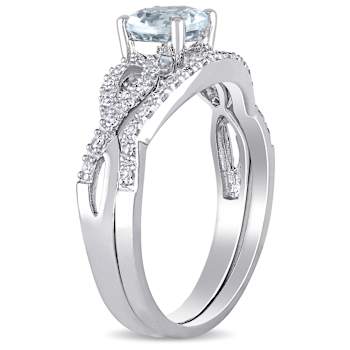 Aquamarine and Diamond 10K White Gold Ring 0.84ctw