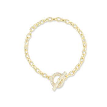 Sterling Statements 14K Yellow Gold Over Sterling Silver Pave Toggle Bracelet